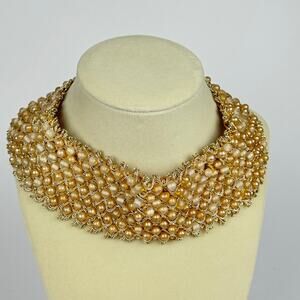 Vintage Beaded Collar Necklace 🛸 pearl statement choker retro 50s